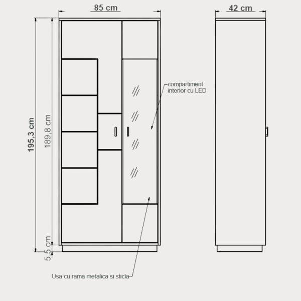 Vitrina Urbano Oak 85 Cm Cu 2 Usi...