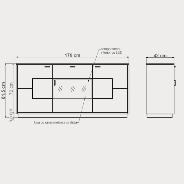 Bufet Urbano Oak 170 Cm Cu 3 Usi Si 1...