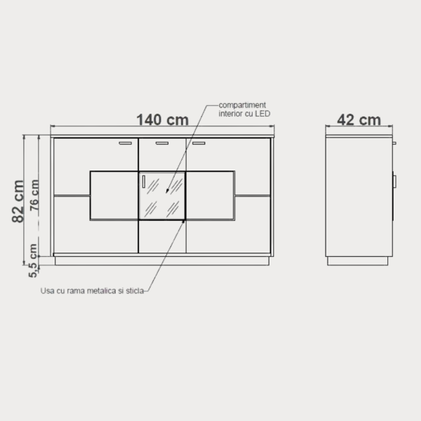 Bufet Urbano Oak 140 Cm Cu 3 Usi Si 1...