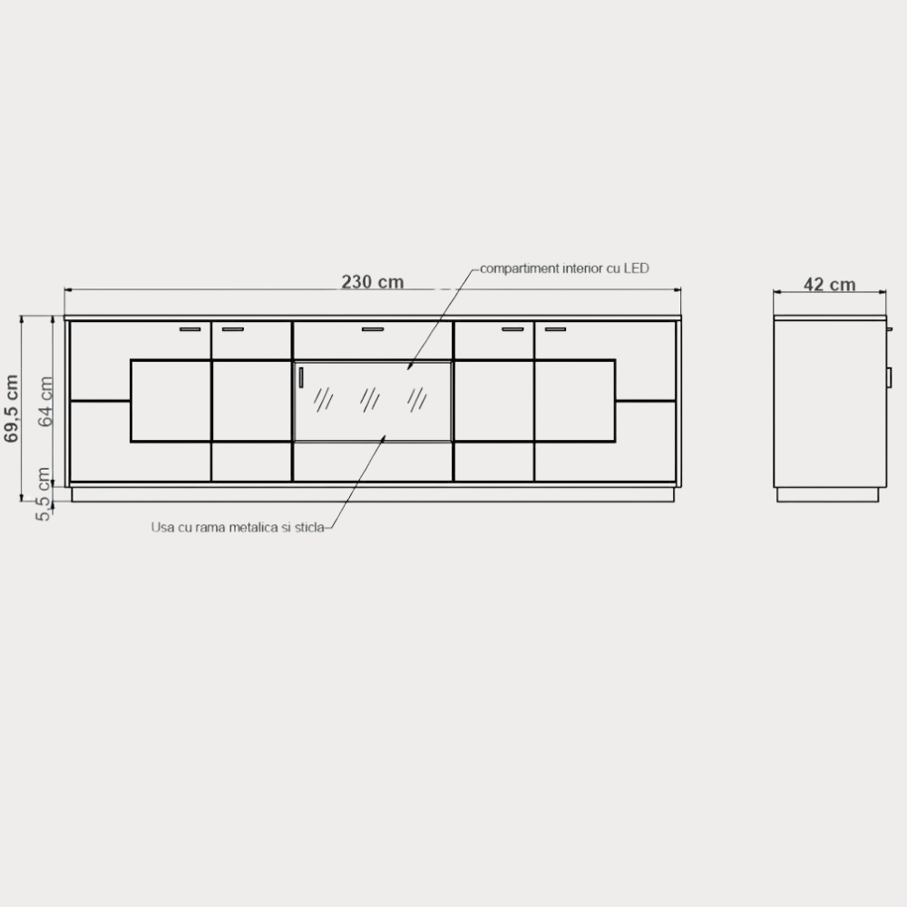 Comoda Tv Urbano Oak 230 Cm Cu 5 Usi...