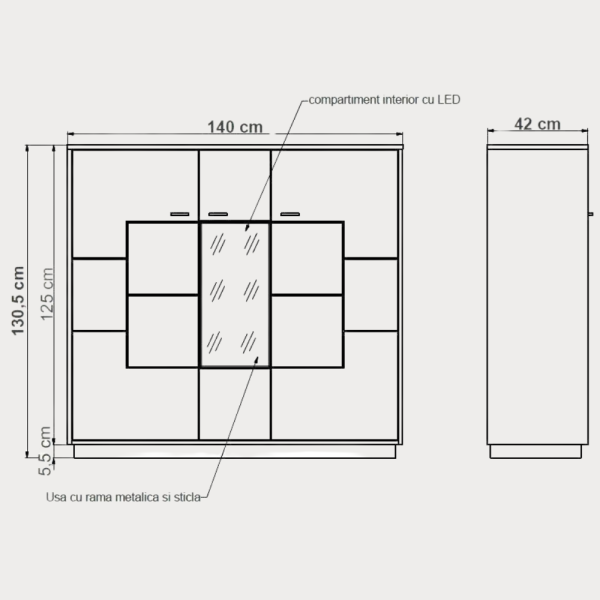 Comoda Bar Urbano Oak 140 Cm Cu 3 Usi...