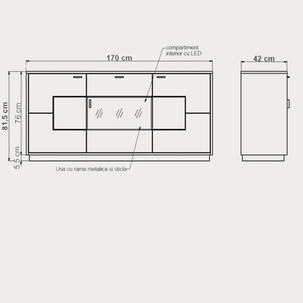 Bufet Urbano White 170 Cm Cu 3 Usi Si...