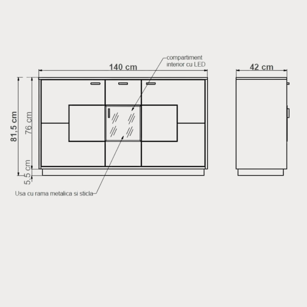 Bufet Urbano White 140 Cm Cu 3 Usi Si...