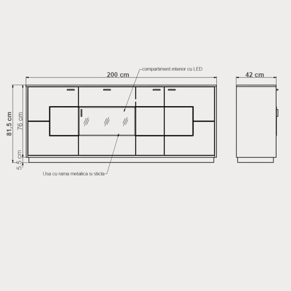 Bufet Urbano White 200 Cm Cu 4 Usi Si...